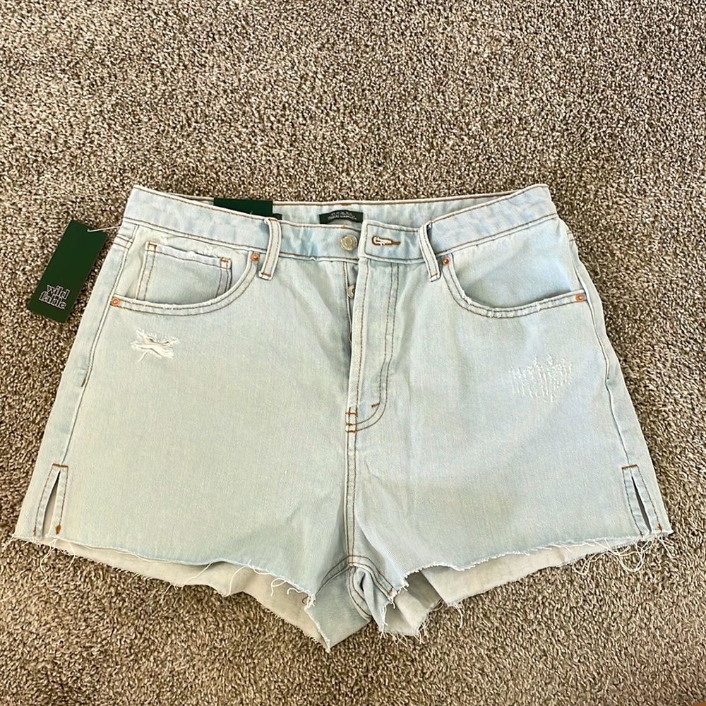 Light wash, super high rise cut off shorts